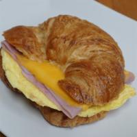#2 Ham & Egg With Cheese Hot Breakfast Sandwich · Hot breakfast made to order. Bread choice of Croissant, Toast or Bagel. Comes with ham, egg,...
