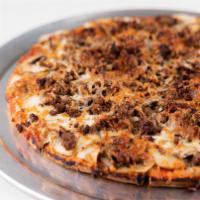 Beef & Mushroom Pizza · Ground beef, mushroom, cheese.