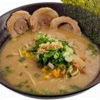 Chashu Miso Ramen · Pork broth, miso base, Toro chashu(3), corn, bamboo shoot, green onion, seaweed, bean sprout...