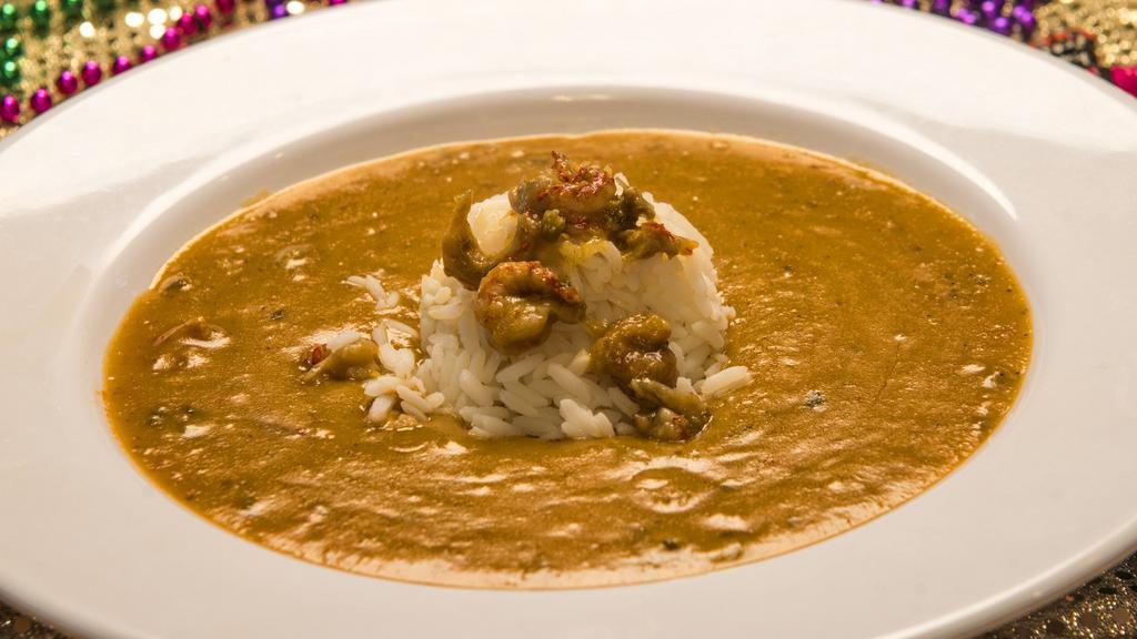 Crawfish Etouffeeé Cup · Smothered down crawfish tails in a thick roux.