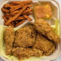 2 Pieces Fried Chicken Combos W/ 2 Small Sides · 2 pieces of fried chicken with your choice of meat. 2 small sides included