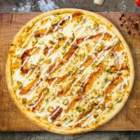 Cluckery Ranchero Pizza · Ranch drizzle, juicy chicken, mozzarella, marinara, chopped garlic, fresh basil, and extra v...