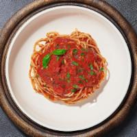 Marinara Madness (Spaghetti) · Fresh basil leaves, garlic, and grated parmesan cooked with spaghetti.