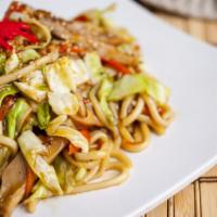 Teriyaki Noodle · Thick noodle w/ vegetables & chicken.