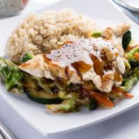 Healthy Bowl · White meat teriyaki, mixed veggies, brown rice.
