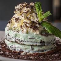 Mint Chip Mud Pie · Mint chip ice cream, oreo cookie, fudge, whipped cream.