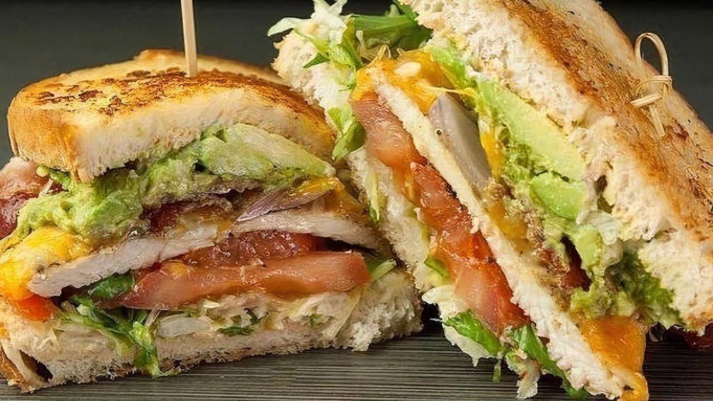 Big Bird · Chargrilled Chicken, Grilled Onion, Avocado, Applewood Bacon, Lettuce &Tomato, Colby/Jack on Sourdough w/ Boss Sauce