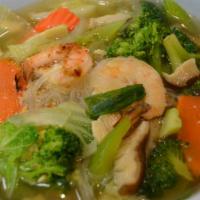 Glass Noodle Soup · Glass noodles with vegetables in a flavorful broth.