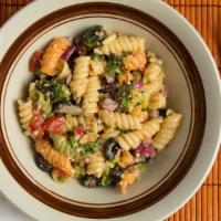 Pasta Salad  - Homemade 1/2 Pint · Rainbow Pasta, Broccoli, Purple Onions, Tomatoes, Black Olives, Parmesan Cheese, Italian Dre...
