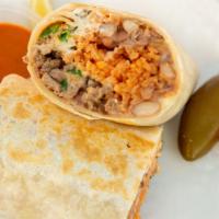 Burrito Sup 🌯 · Flour Tortilla, Carne Asada, Cilantro, Onion, Rice, Pinto Beans, Salsa, Cheese, Sour Cream