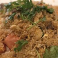 Thai Fried Rice · Choice of beef, chicken, pork, or tofu stir fried with rice, onion, tomato, and egg.