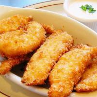 Chicken Strips · Tender pieces of chicken, lightly dipped in gourmet bread crumbs, fried, and served with ran...