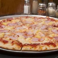 Large Uncommon Pizza · Bacon, chopped pineapple, jalapeno, mozzarella, and Roma tomato sauce.