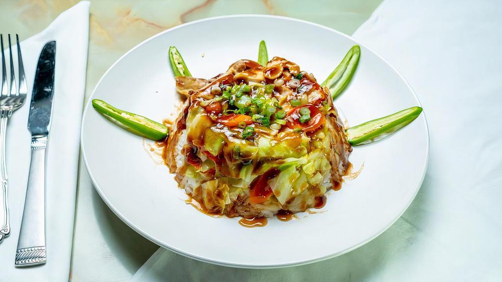 Teriyaki Bowl · Steamed rice, cabbage, carrots, broccoli, teriyaki sauce, and your choice of meat.