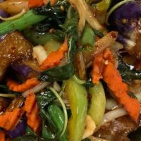 Eggplant · Stir fried eggplant with mixed veggies in our house sauce.