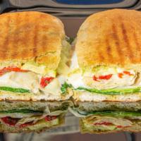 Roasted Vegetable Panini · Zucchini, yellow squash, spinach artichoke heart, mushroom, tomato, roasted peppers, provolo...