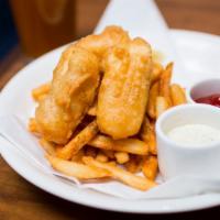 Fish & Chips · Halibut, beer batter, tartar sauce, crispy fries, lemon