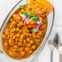 Vegan Chana Masala · Garbanzo beans cooked in homemade Punjabi spices.