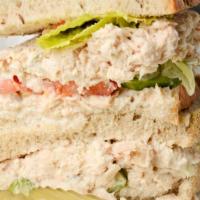 Tuna Sandwich · Our homemade tuna salad, tomato, cucumber, lettuce on toasted French roll and a side of pick...