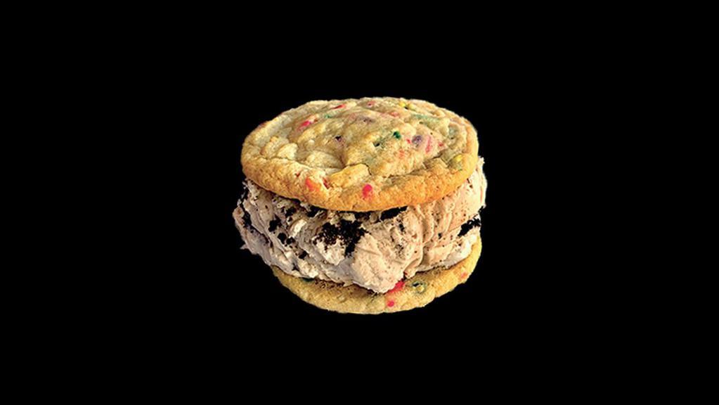 Funfetti Cookies W/ Cookies & Cream Ice Cream · Birthday Cake Cookies w/ Sprinkles with a Cookies & Cream Ice Cream w/ Oreo Pieces. (No Substitutions)
