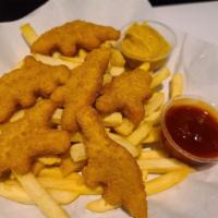 Chicken Nuggets And Fries · 6 piece Dino Chicken Nuggets, french fries, and orange juice.