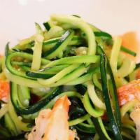 Shrimp Scampi-Zucchini · Gluten-free. Sautéed shrimp with lemon, garlic, and white wine tossed with our fresh cut zuc...