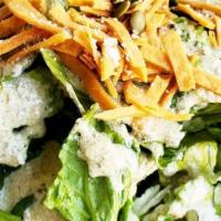 Mexican Caesar Salad · Romaine lettuce tossed in pepita dressing, topped with tortilla strips, pepita seeds and que...
