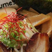 Yuzu Shoyu Ramen · Contains soy. Tasty shoyu (soy sauce) broth, noodle, egg, chashu, seaweed, bamboo shoots, be...