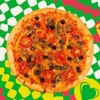 Veggie · Marinara, mushrooms, tomatoes, olives, green peppers, mozzarella.