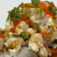 Baked Scallop Roll · California roll topped with baked scallop