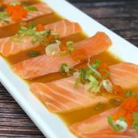 Salmon Carpaccio · Salmon sashimi with smelt egg, Yuzu sauce