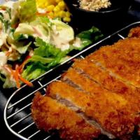 Chicken Katsu · Tenderized fresh chicken breast cutlet with katsu sauce,side cabbage& sweet corn salad, whit...