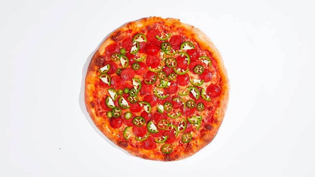 Pepperoni Jalapeno Pizza · Marinara, mozzarella, pepperon, and jalapenos. That's a f*cking good pizza.