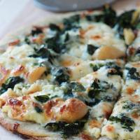 Chicken Spinach Pizza · Marinara, mozzarella, chicken, spinach, and tomato. That's a f*cking good pizza.