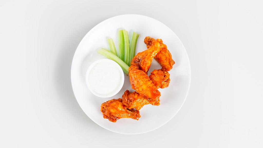 Chicken Wings · Six f*cking good chicken wings in buffalo sauce with a side of ranch.