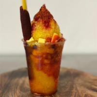 Mangonada · (Mango Flavor, Chamoy, Chili Powder, Mango Pieces, Candies, Chili Stick).