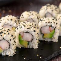 California Roll · Gourmet sushi roll with crab stick, avocado, and roe.