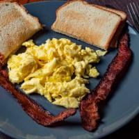 Lighter Breakfast 2 · Choice of two sausage links or two bacon strips, served with two extra large eggs and toast.