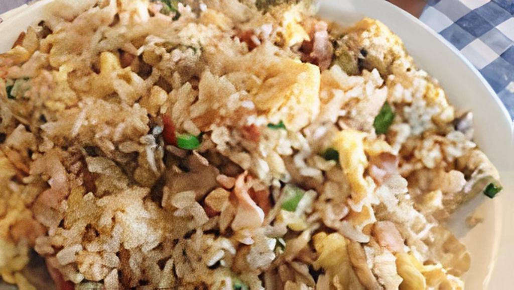 Shrimp, Bacon, Beef , Or Polish · Stir fried rice, scrambled egg, mushroom, green onion, and soy sauce.