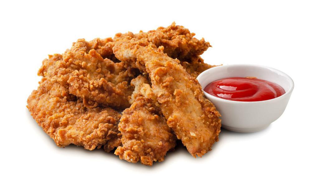 Chicken Tenders · 5 pieces of country-breaded, tender, juicy, all-white chicken breast strips cooked to perfect golden-brown. Served with honey mustard, ranch or BBQ sauce. Add an order of French fries for an extra charge.