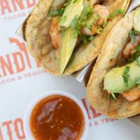 Shrimp Tacos (3) · Avocado, Cilantro, and Spicy Chipotle Mayo.