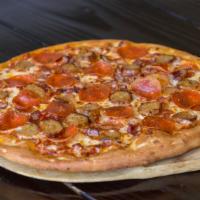 Meat Lover Pizza · Pepperoni, Bacon, Sausage, Pizza Sauce, Mozzarella Cheese.