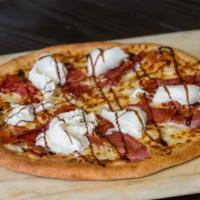 Sweet Prosciutto Parma Pizza · Garlic Olive Oil Sauce, Mozzarella, Prosciutto, Burrata Cheese, Glazed Balsamic.