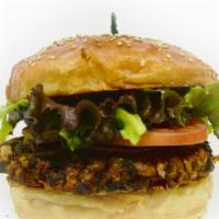 Florentine Burger · House made veggie patty with lettuce, red onion, tomato, pickle, mustard, and mayo.