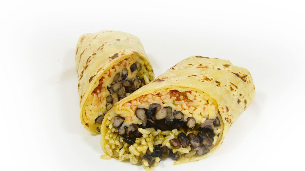 Bean Rice And Cheese Burrito · Includes your choice of rice, beans, and cheese wrapped in a warmed tortilla