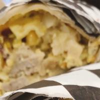 Breakfast Burrito  · Choice of protein, eggs, cheese, and potatoes
Served on an extra large flour tortilla