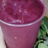 Super Greens Smoothie · Pitaya or Acai, Banana, Spinach, Kale, Ginger, Apple Juice or Coconut Water