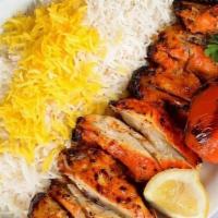 Joojeh Kabob · Served with grilled vegetables and broiled tomatoes and served with our special basmati rice...