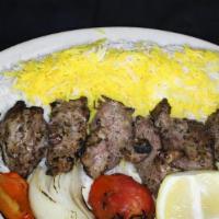 Bareh Kabob · Served with grilled vegetables and broiled tomatoes and served with our special basmati rice...