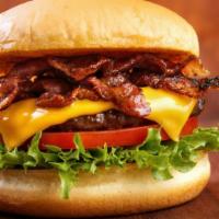 So-Cal Burger With Bacon · Appetizing burger made with 1/3 lb beef patty, crispy bacon, lettuce, tomato, tasty onion, a...